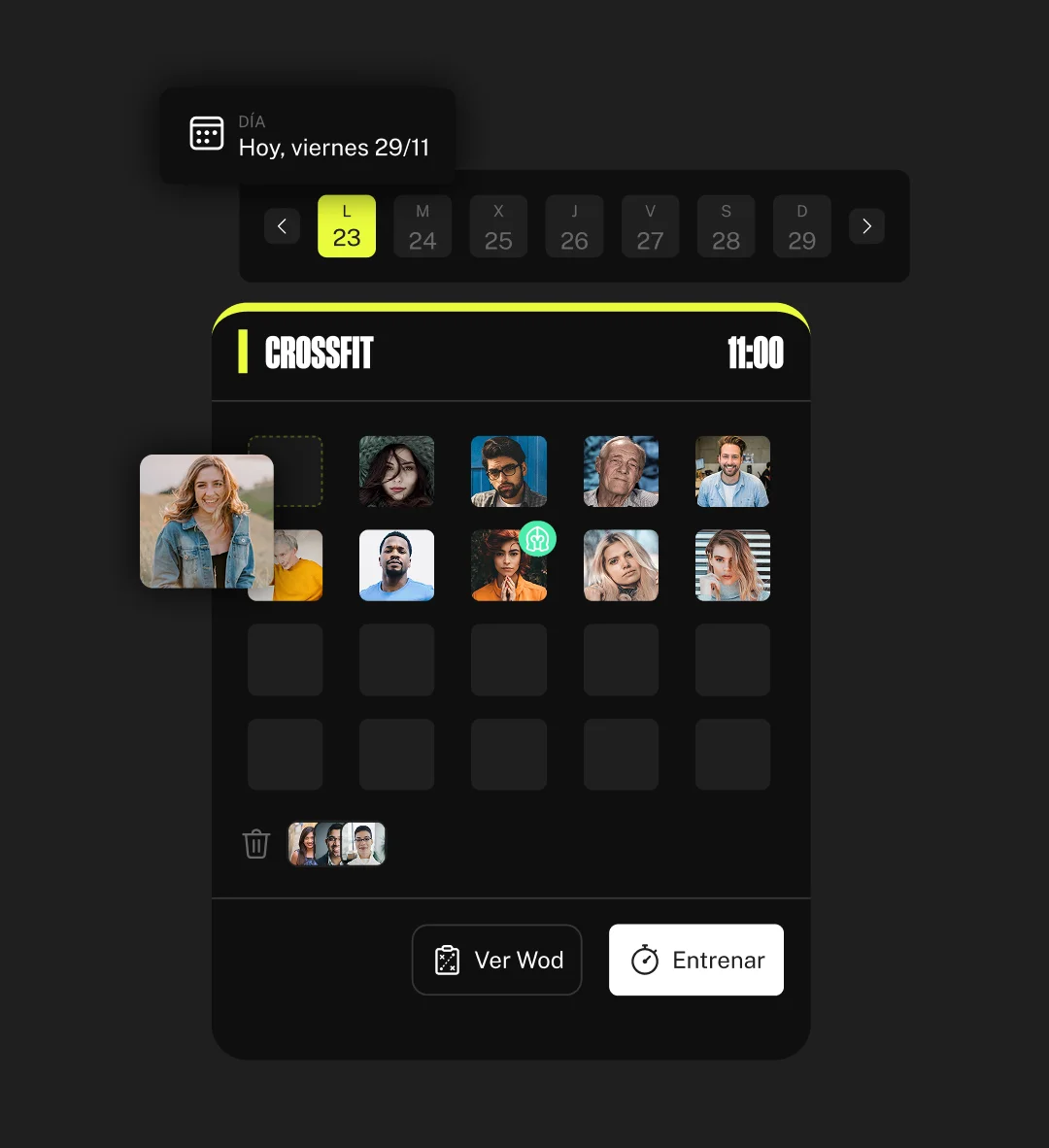Pantalla de la app: reservas y agenda del día